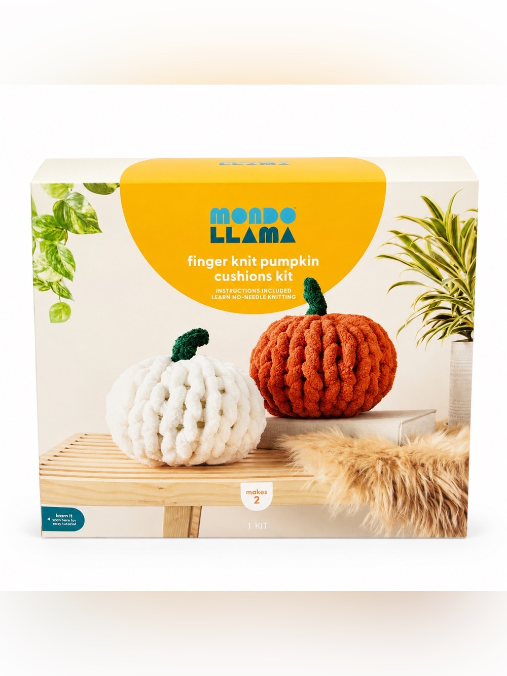 Mondo Llama Finger Knit Pumpkin Cushions Kit DIY Fall Décor Craft Set gift